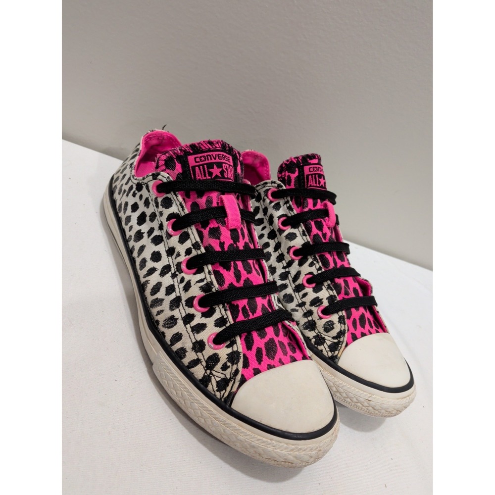 CONVERSE 641200F Animal Print Hot Pink White Black Sneakers Girls Sz 4 Slip On
